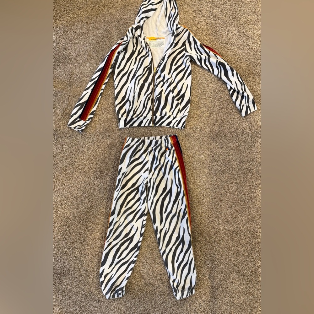 Aviator Nation Kids Zebra Print set with velvet stripes unisex kids size 14